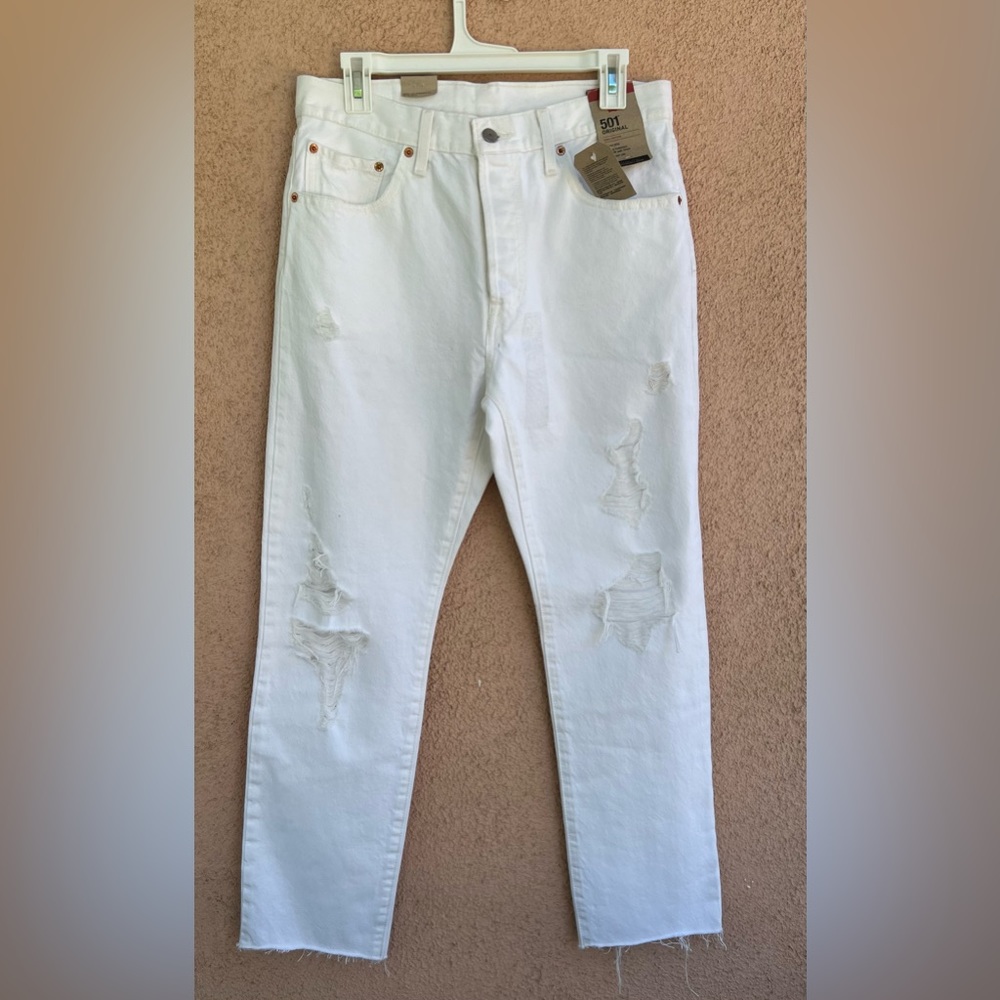 Levi's 501 Jeans Women's 30x30 White Denim Distressed Button Fly New with tags
